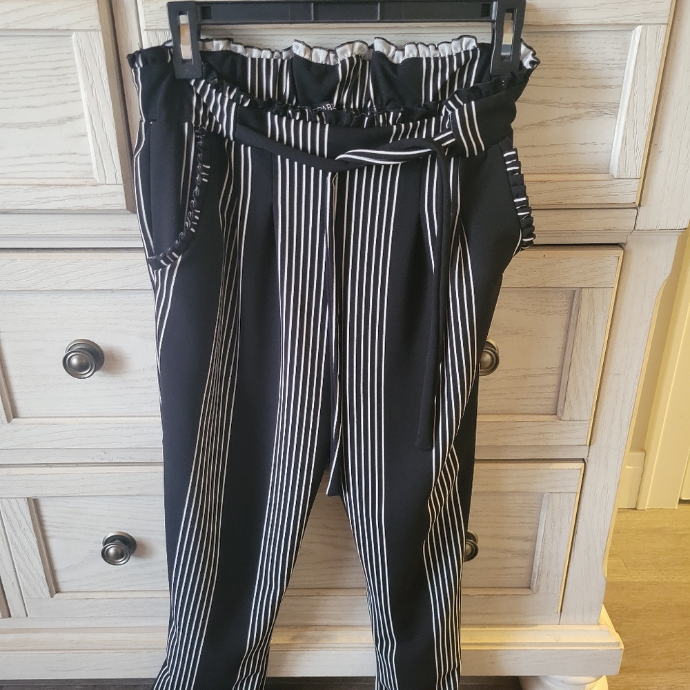Black and White Striped Women's Pants